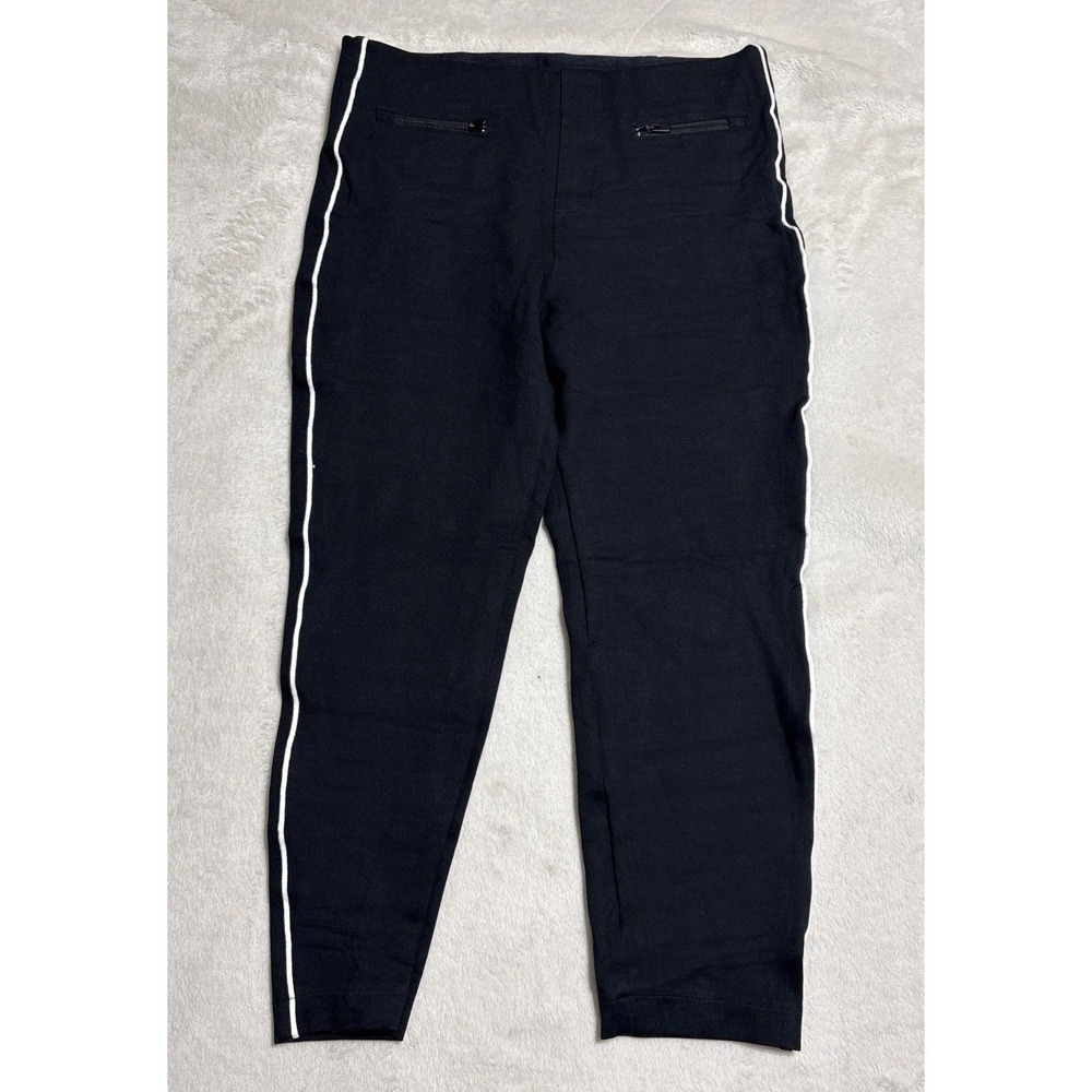 Spanx Womens Pants Large Black Cropped Shaping High Waisted White Side Piping